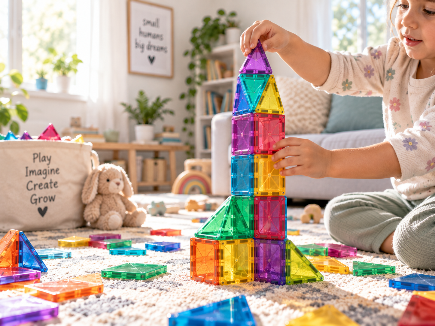 Sunlit Magnetic Tile Playtime